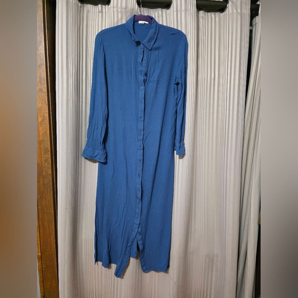 Easel Button-Down Blue Midi Dress